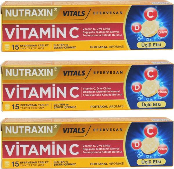 Nutraxin Vitamin C D Ve Çinko Üçlü Etki 15 Efervesan Tablet 3 ADET - Image 1