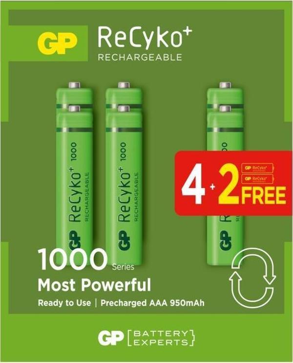 GP 950MAH RECYKO AAA (4+2) ŞARJ EDİLEBİLİR PİL - Image 1
