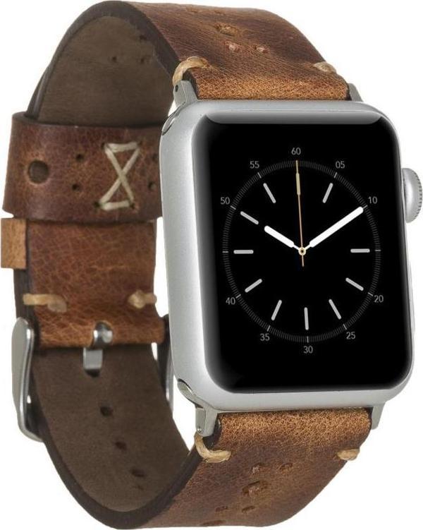 Apple Watch Uyumlu Deri Kordon 38-40-41mm Delikli Taba - Image 1