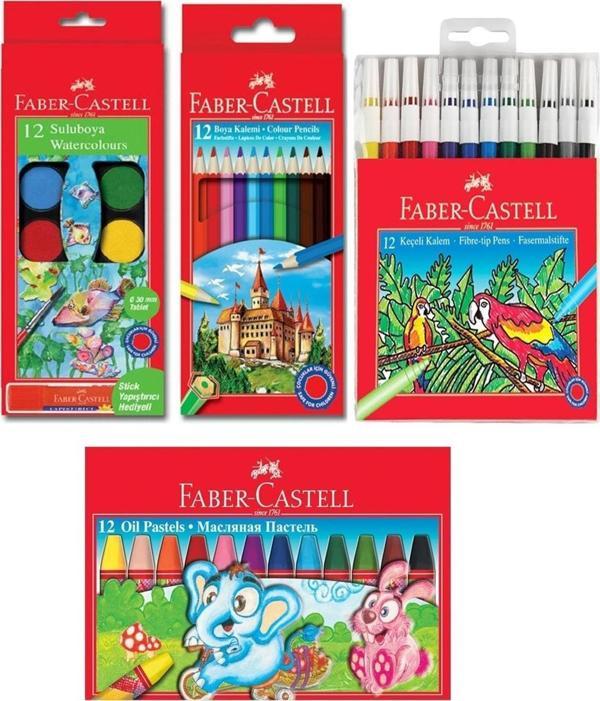 Faber-Castell 4'lü Boya Seti (12'li Kuru-Sulu-Pastel-Keçeli Boya) - Image 1