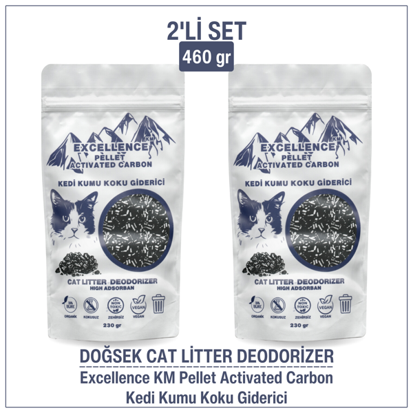 DOĞSEK Kedi Kumu Koku Giderici 2'li Set 460gr Excellence KM Pellet Activated Carbon Kömür Bazlı Pelet Aktif Karbon - Image 1