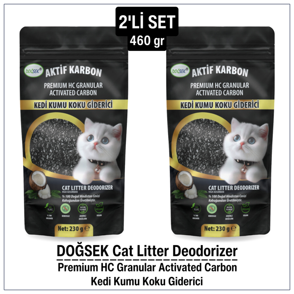 DOĞSEK Kedi Kumu Koku Giderici 2'li Set 460gr Premium HC Granular Activated Carbon Hindistan Cevizi Kabuğu Bazlı Granül Aktif Karbon Coconut - Image 1
