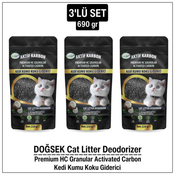 DOĞSEK Kedi Kumu Koku Giderici 3'lü Set 690gr Premium HC Granular Activated Carbon Hindistan Cevizi Kabuğu Bazlı Granül Aktif Karbon Coconut - Image 1