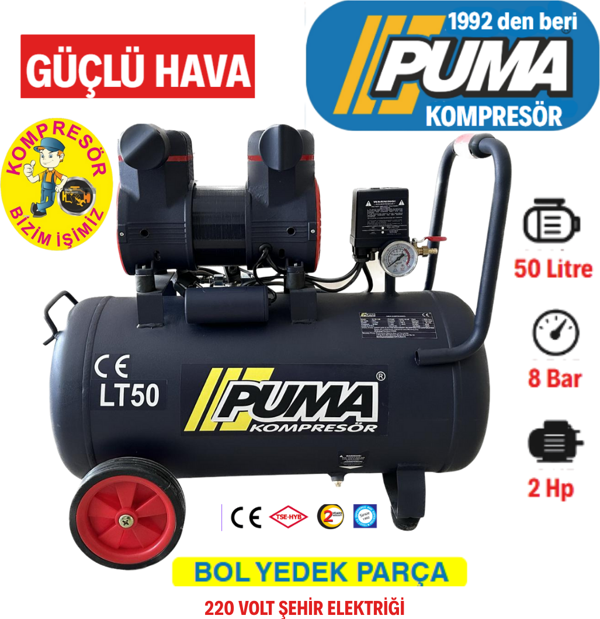 Puma 50 LT HAVA KOMPRESÖRÜ 2HP (YAĞSIZ-HIZLI DOLDURAN) - Image 1