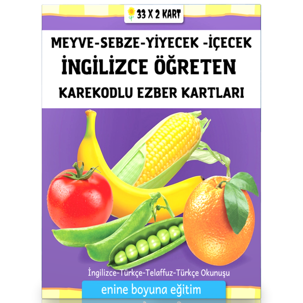 İngilizce Meyve-Sebze-Yiyecek-İçecek Ezber Kartları - Enine Boyuna Eğitim - Enine Boyuna Eğitim - Image 1