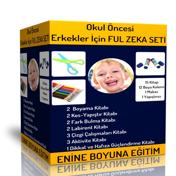 Okul Öncesi Erkekler Çocukları İçin Ful Zeka Seti (15 Kitap) - Enine Boyuna Eğitim - Enine Boyuna Eğitim - Image 1