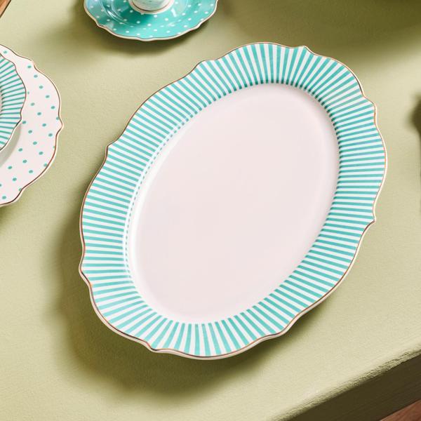 Karaca New Romantic İnce Çizgili Kayık Tabak 36 Cm Yeşil  - Image 1