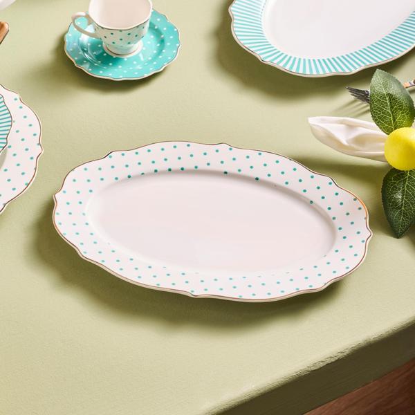 Karaca New Romantic Yeşil Puantiyeli Kayık Tabak 30cm - Image 1