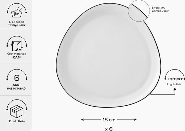 Karaca Sky Siyah Rimli Cam 6 Kişilik Pasta Tatlı Takımı 18 Cm - Image 1