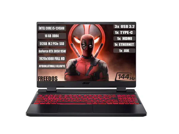 Acer Nitro 5 AN515-58 I5-12450H 16 GB 512 GB SSD RTX3050-4 GB 15.6" IPS Fhd 144 Hz Freedos NH.QFJEY.007+165 - Image 1