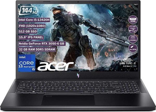 Acer Nitro V 15 ANV15-51 I5 13420H 32 GB 512 GB SSD RTX 3050-6 GB Freedos 15.6" FHD IPS Taşınabilir Bilgisayar NH.QNCEY.001+325 - Image 1