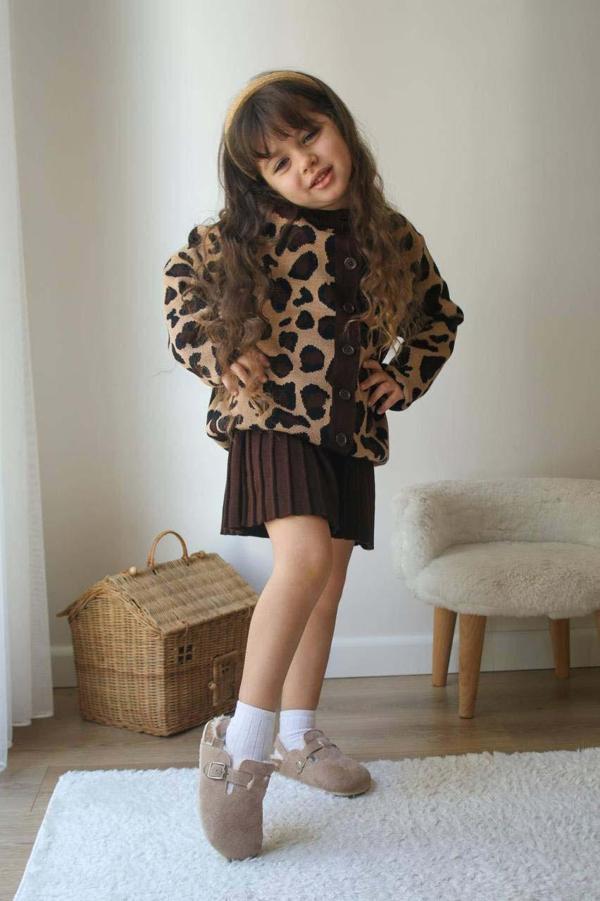 KIZ ÇOCUK LEOPAR HIRKALI ETEKLİ 2Lİ TAKIM - Image 1