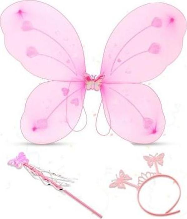 Toz Pembe Kelebek Kanadı Tacı ve Sopası - Image 1