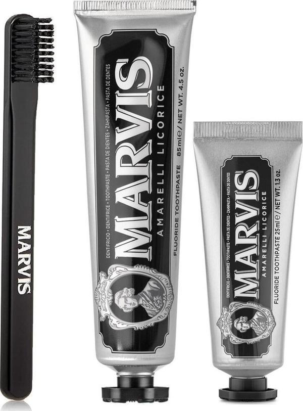 Marvis Amarelli Licorice Meyanköklü Diş Macunu 85 Ml + 25 Ml + Orta Sert Diş Fırçası 3 Lü Bakım Seti - Image 1