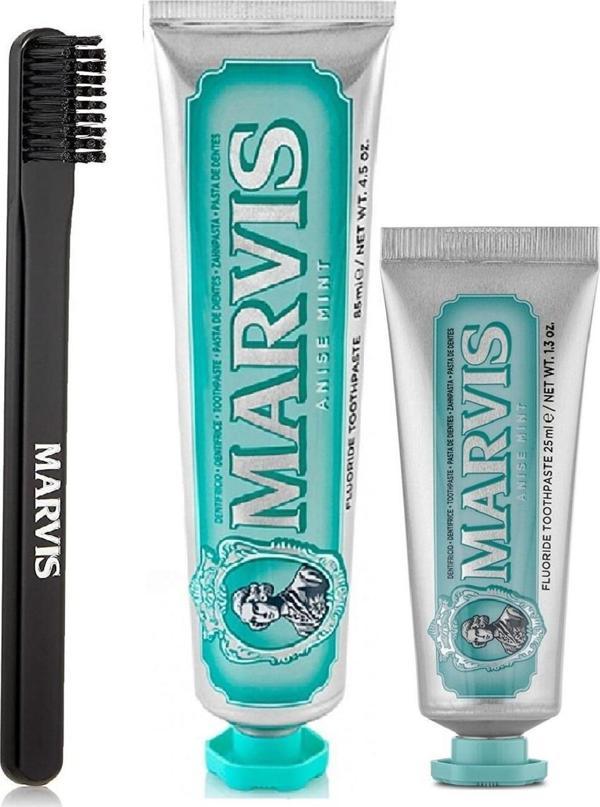 Marvis Anise Mint Anasonlu Diş Macunu 85 Ml  + 25 Ml + Orta Sert Diş Fırçası 3 Lü Bakım Seti - Image 1