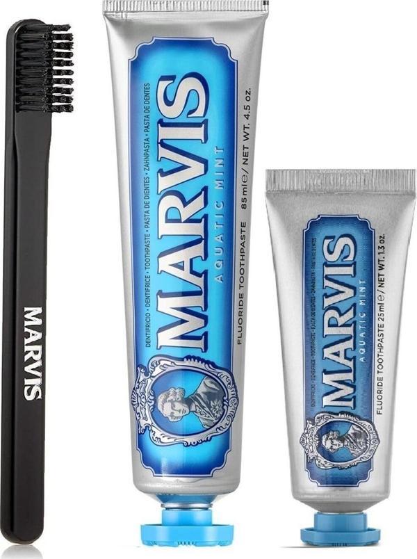 Marvis Aquatic Mint Diş Macunu 85 Ml + 25 Ml + Orta Sert Diş Fırçası 3 Lü Bakım Seti - Image 1