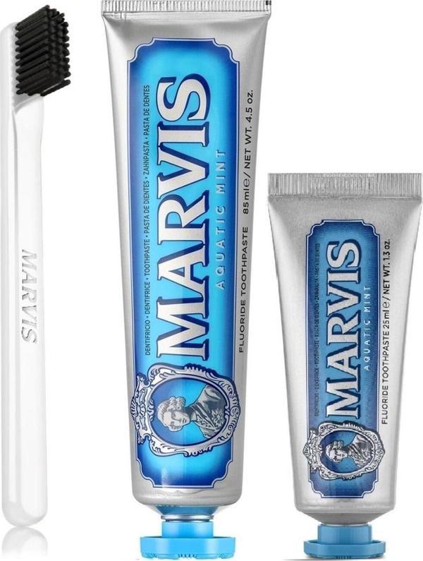 Marvis Aquatic Mint Diş Macunu 85 Ml + 25 Ml + Yumuşak Diş Fırçası 3 Lü Bakım Seti - Image 1