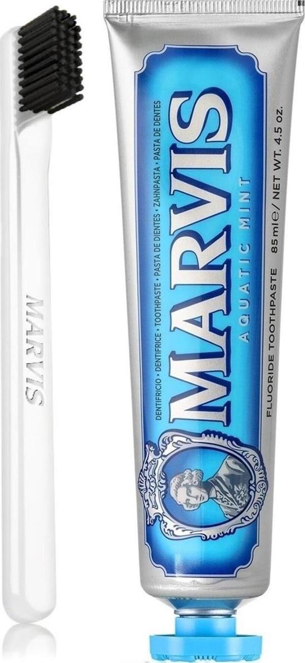 Marvis Aquatic Mint Diş Macunu 85 Ml + White Soft Diş Fırçası 2 Li Bakım Seti - Image 1