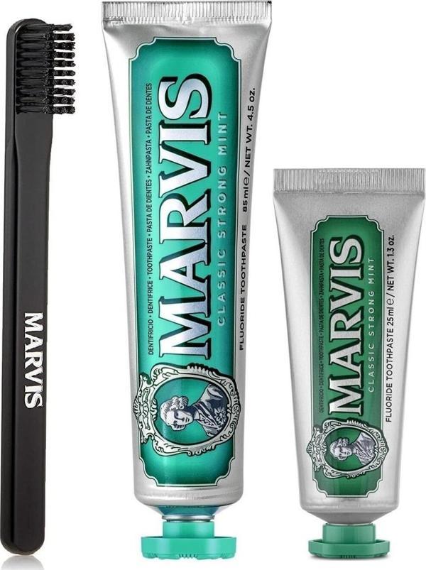 Marvis Classic Strong Mint Yoğun Naneli Diş Macunu 85 Ml + 25 Ml + Orta Sert Diş Fırçası 3 Lü Bakım Seti - Image 1