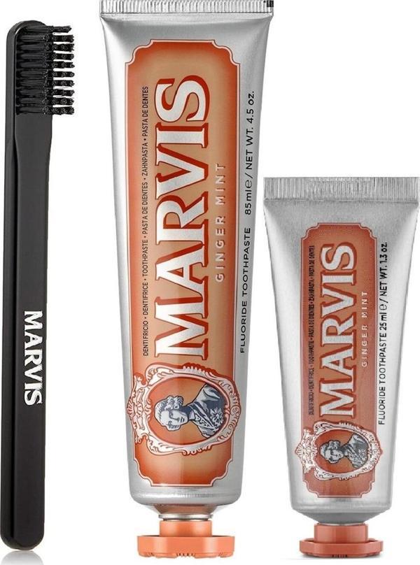 Marvis Ginger Mint Zencefilli Diş Macunu 85 Ml + 25 Ml + Orta Sert Diş Fırçası 3 Lü Bakım Seti - Image 1