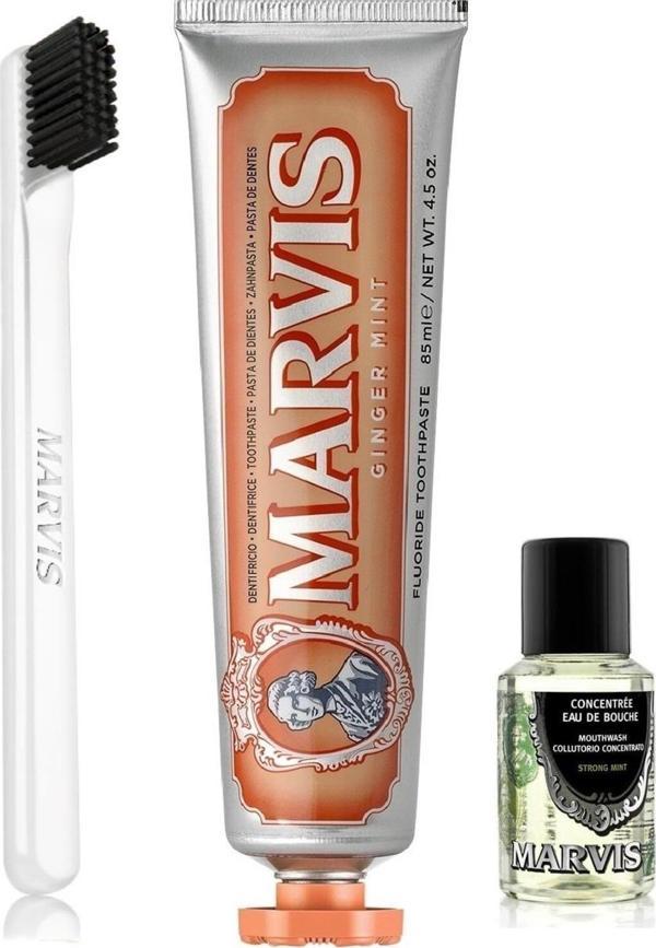 Marvis Ginger Mint Zencefilli Diş Macunu 85 Ml + Yumuşak Diş Fırçası + Ağız Gargarası 30 Ml 3 Lü Bakım Seti - Image 1