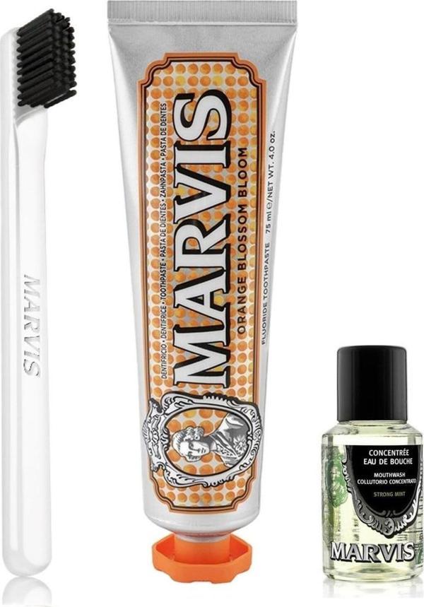 Marvis Orange Blossom Bloom Diş Macunu 75 Ml + Yumuşak Diş Fırçası + Ağız Gargarası 30 Ml 3 Lü Bakım Seti - Image 1