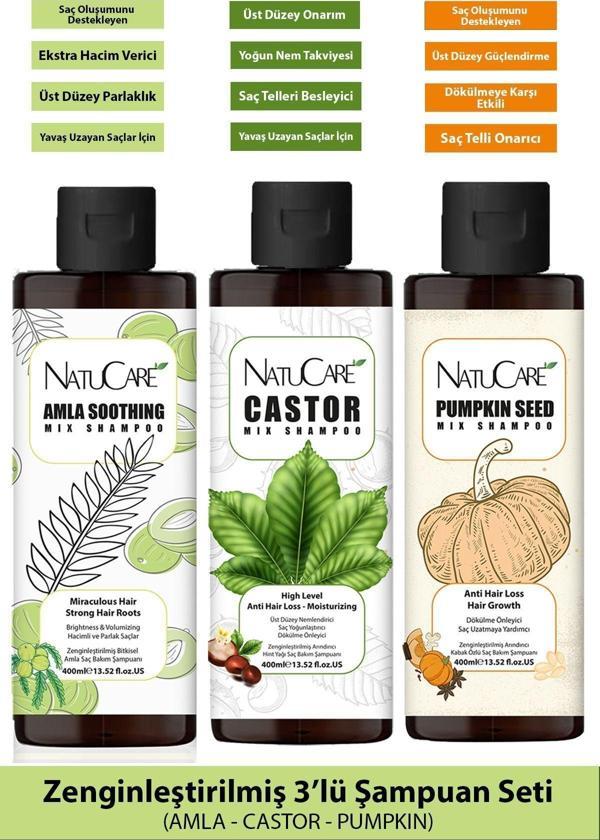 NatuCare Zenginleştirilmiş 3'Lü Şampuan Seti 400Ml (Amla - Castor - Pumpkin) - Image 1