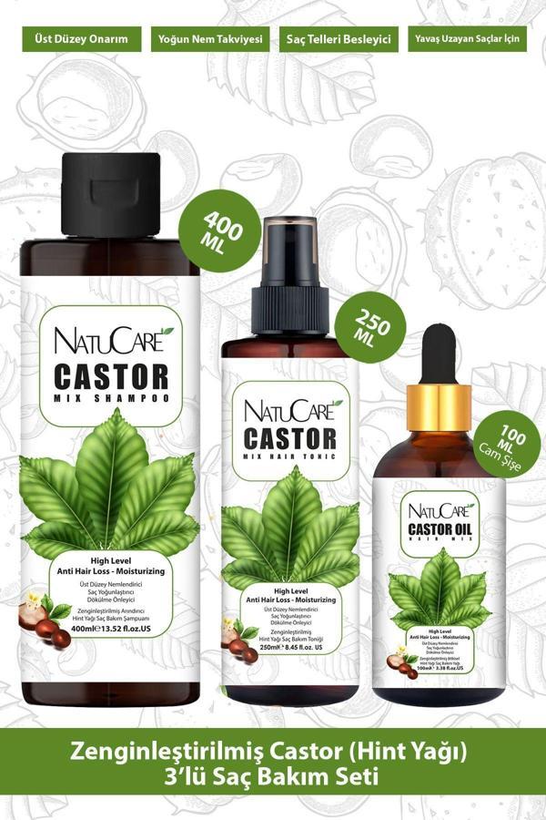 NatuCare Zenginleştirilmiş Castor (Hint Yağı) 3'Lü Saç Bakım Seti - Image 1