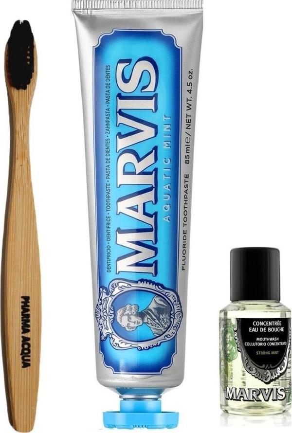 Pharma Acqua Bambu Diş Fırçası Marvis Acquatic Mint Diş Macunu 85 Ml Konsantre Ağız Gargarası 30 Ml - Image 1