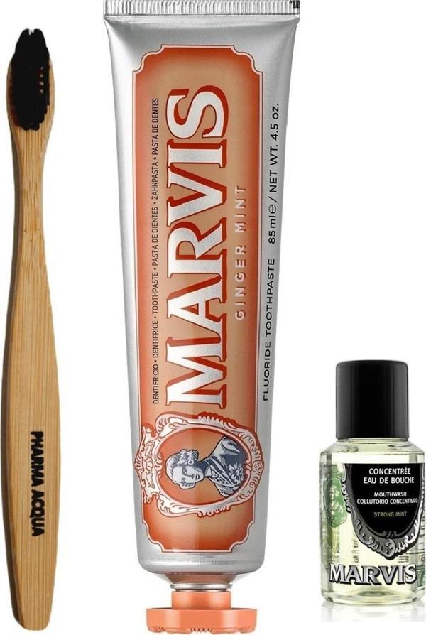Pharma Acqua Bambu Diş Fırçası Marvis Ginger Mint Diş Macunu 85 Ml Konsantre Ağız Gargarası 30 Ml - Image 1