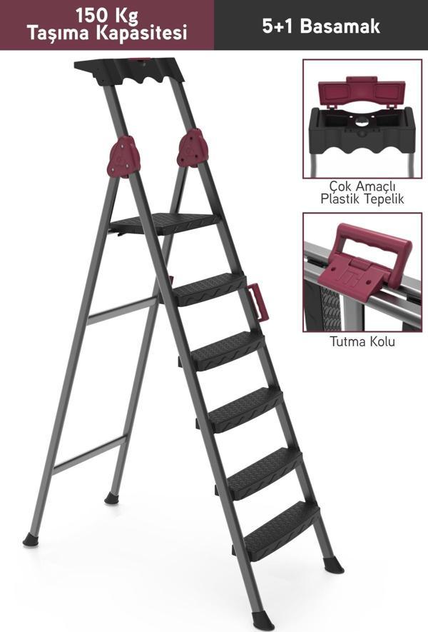 Perilla Comfort 5+1 Basamaklı Kolay Taşınır Tutamaçlı Profil Metal Merdiven - Image 1