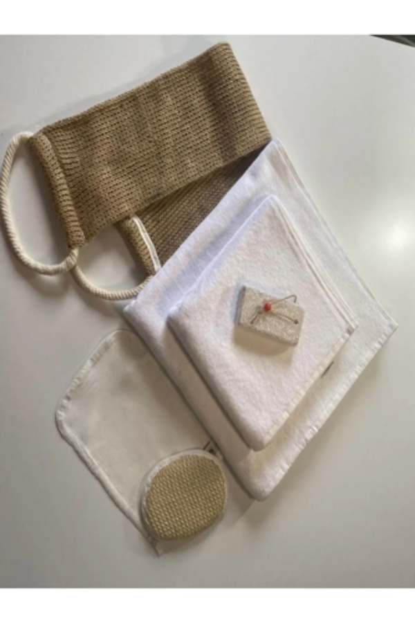%100 Keten Sırt Lifi, Yüz Lifi, Kese, Ponza Taşı 1. Sınıf Baş Ve Vücut Havlusu 6lı Banyo Hamam Seti - Image 1