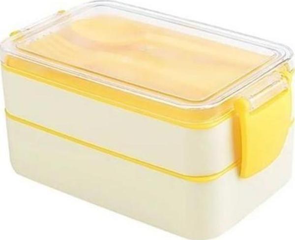 2 Bölmeli Çok Amaçlı 900 ml Kapasiteli Çatal Kaşıklı Dayanıklı Beslenme Kabı Yiyecek Kutusu - Image 1