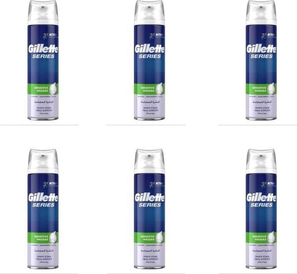 Gillette Sensitive Tıraş Köpüğü Hassas Cilter 250ml x 6 Adet - Image 1
