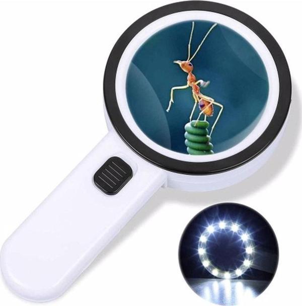 Bosile 30X Büyütme 107Mm Özel Çift Cam 12 Led Işıklı Büyüteç - Image 1