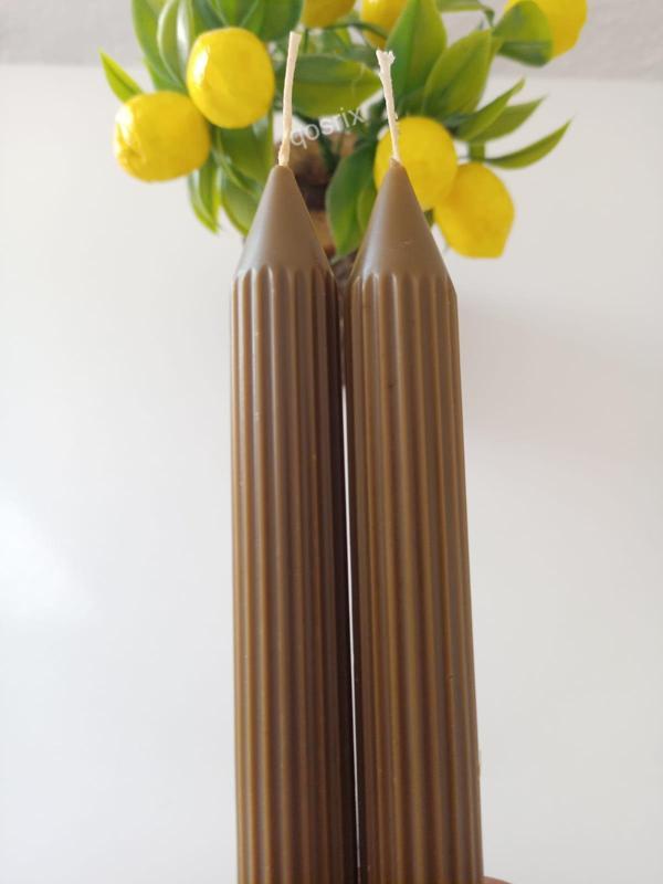 2'li Kahverengi Şamdan Mumu 1. Kalite Doğal Kokulu Uzun Çubuk Konik Mum - Image 1