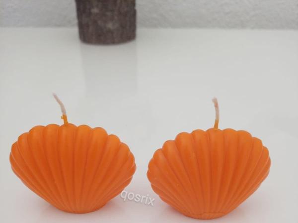 2'li Turuncu Mini Istiridye Deniz Kabuğu 1. Kalite Soya Doğal Vanilya Kokulu Mum Dekoratif - Image 1