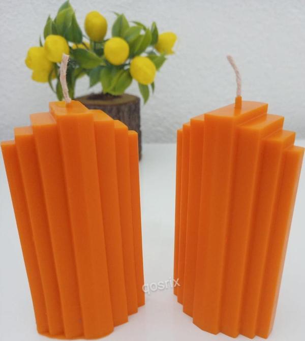 2'li Turuncu Soya Doğal Vanilya Kokulu Sütun Geometrik Şekil Kule Mum Dekoratif - Image 1