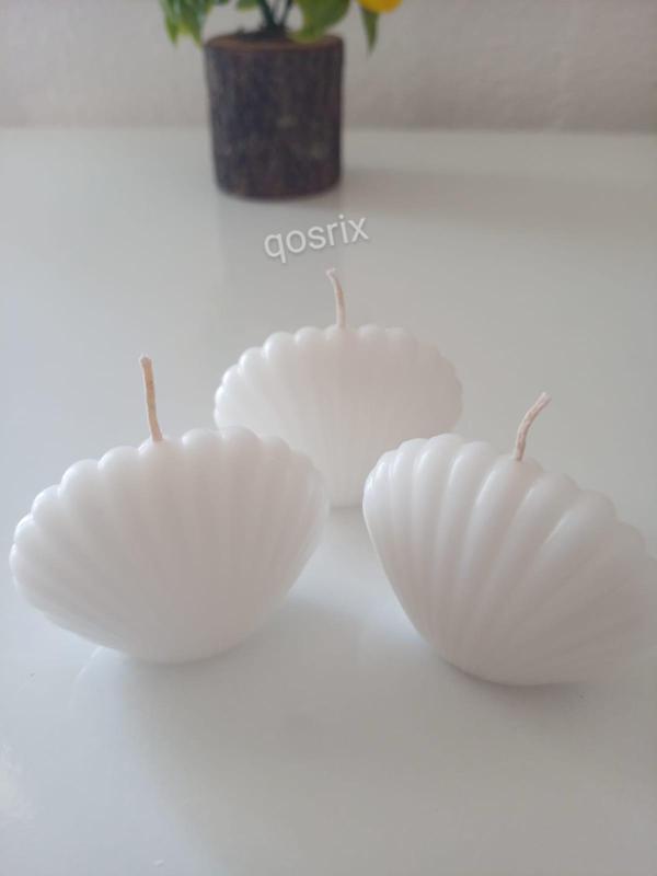 3'lü Beyaz Mini Istiridye Deniz Kabuğu 1. Kalite Soya Doğal Vanilya Kokulu Mum Dekoratif - Image 1