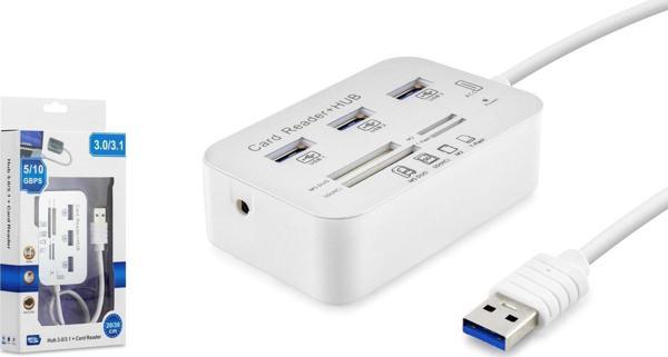 Hadron HDX7028 USB-A 3.1 - 3xUSB 3.0 Hub + MS/SD/M2/TF Kart Okuyuculu USB Çoklayıcı - Beyaz - Image 1