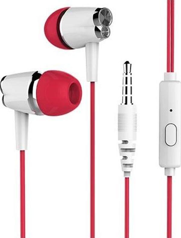 Syrox K17 1.20mt 3.5mm AUX Kablolu Mikrofonlu Kulakiçi Kulaklık - Kırmızı - Image 1