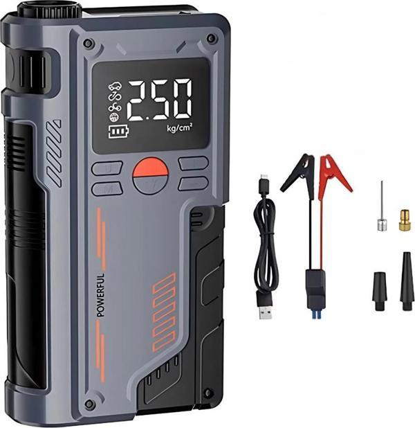 Polham 120W 4in1 Akü Starter,150PSI Lastik Pompası, 8000Mah Powerbank ve Led Işıklı Araç Acil Durum Seti - Image 1