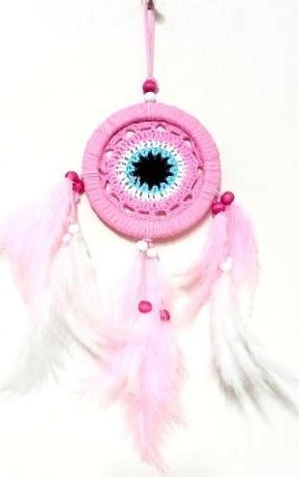 Pembe Dream Catcher Pembe Ve Beyaz Kuş Tüylü Düş Kapanı El Yapımı Duvar Süsü - Image 1