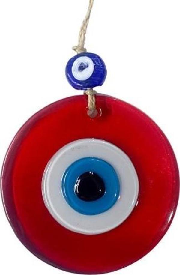 Şeffaf Kırmızı Nazar Boncuklu Duvar Süsü 10 Cm Cam Duvar Dekoru - Image 1