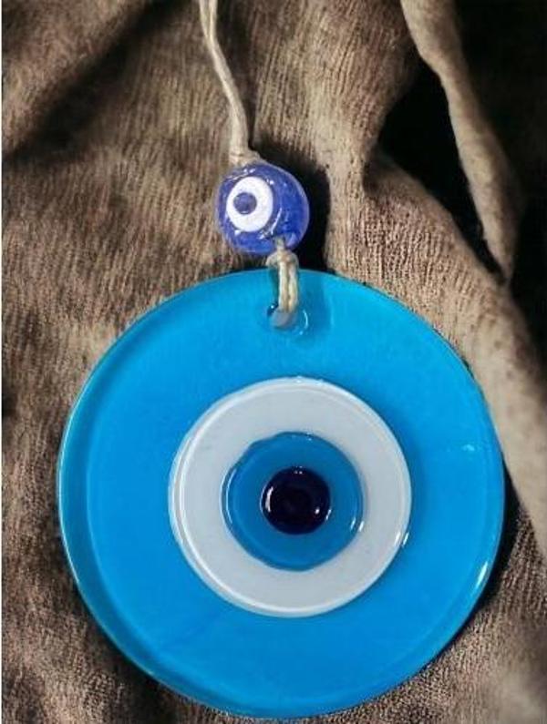 Şeffaf Mavi Nazar Boncuklu Duvar Süsü 10 Cm Cam Duvar Dekoru - Image 1
