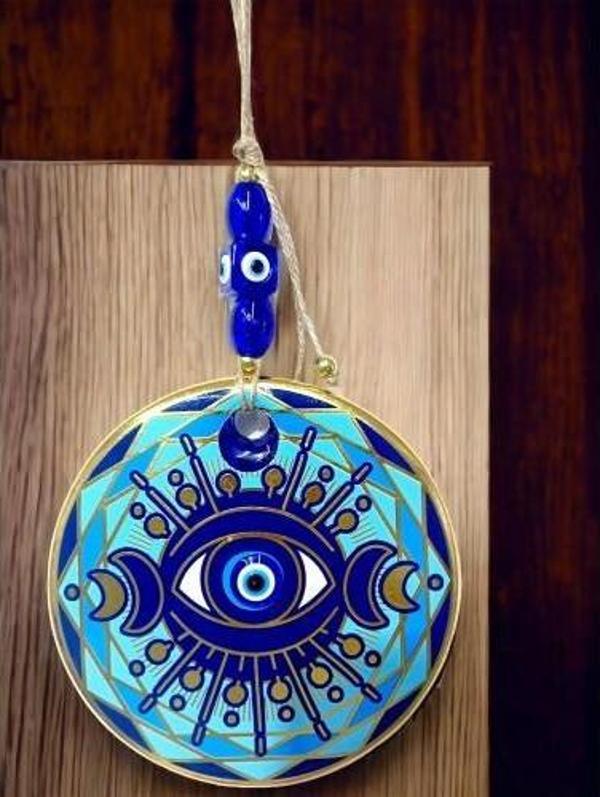 Tek Gözlü Piramit Desenli Nazar Boncuklu Duvar Süsü Cam Duvar Dekoru - Image 1
