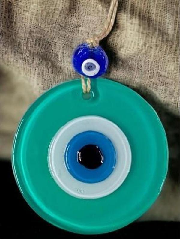 Yeşil Nazar Boncuklu Duvar Süsü 10 Cm Cam Duvar Dekoru - Image 1