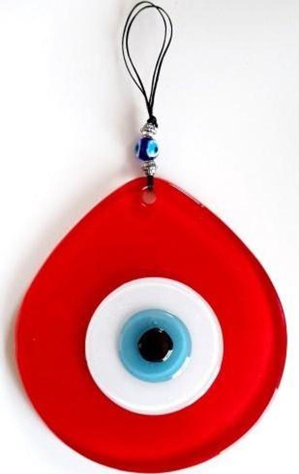 Kırmızı Renk Damla Model Nazar Boncuklu El Yapımı Duvar Süsü - Image 1