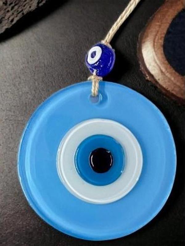 Mini Boy Bebe Mavisi Nazar Boncuklu Duvar Süsü 10 Cm Cam Duvar Dekoru - Image 1