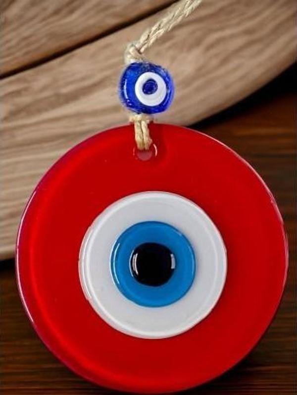 Mini Boy Kırmızı Nazar Boncuklu Duvar Süsü 10 Cm Cam Duvar Dekoru - Image 1